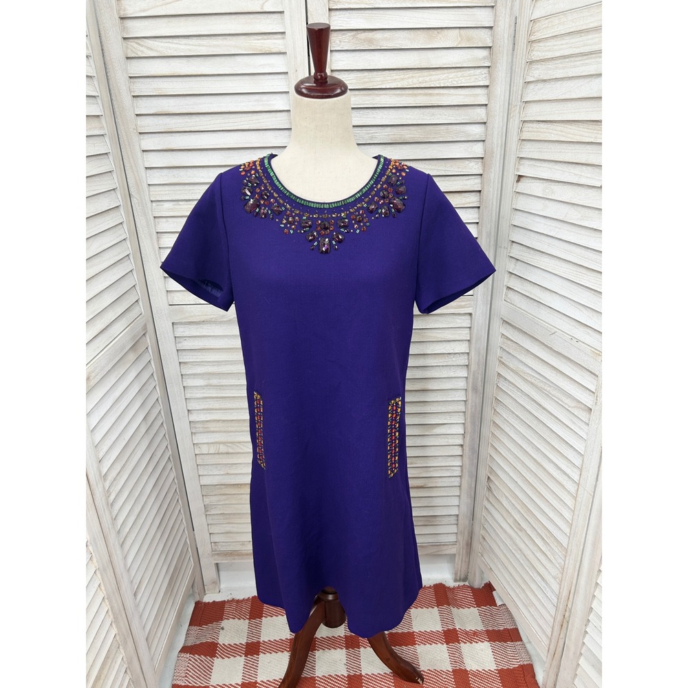 Kate Spade Shift DressSize 8 Purple Beaded Jewel Neck Twee Mod Whimsygoth